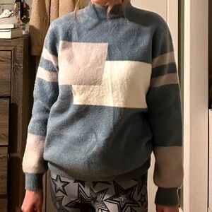 Very Soft Blue White and Light Grey Sweater Stylish Modern Unisex Warm Shirt